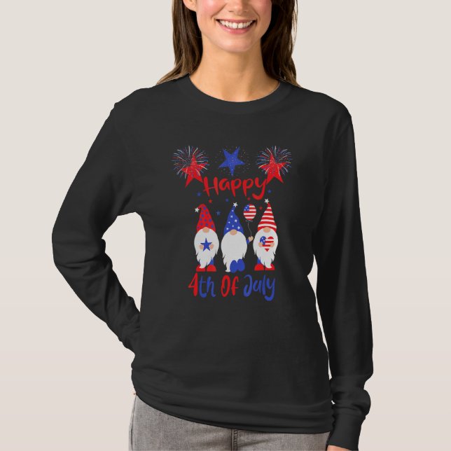 Three Gnome Happy 4th Of July Firework American Fl T-Shirt (Front)