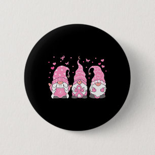 Three Gnome Pink Ribbon Warrior Breast Cancer Awar Button