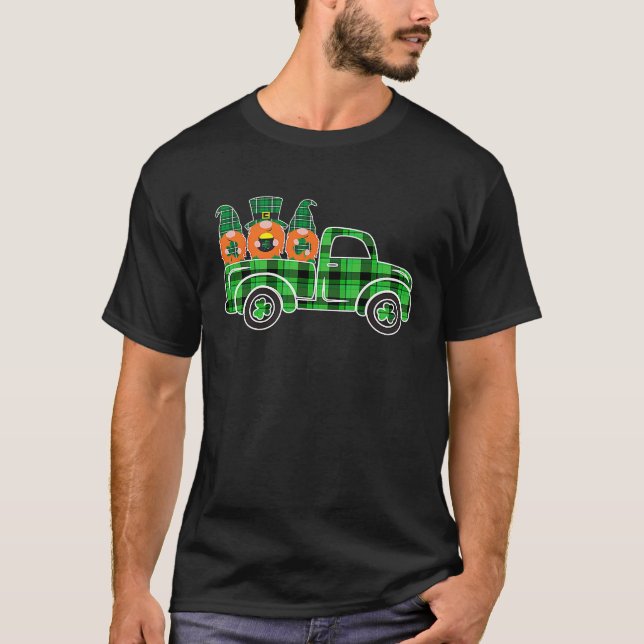 Three Gnome Truck Buffalo Plaid Happy St Patrick's T-Shirt (Front)