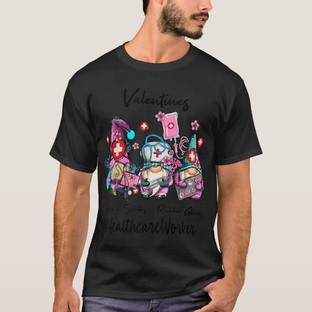Three Gnome Valentines Coffee Scrubs Healthcare Wo T-Shirt (Front)
