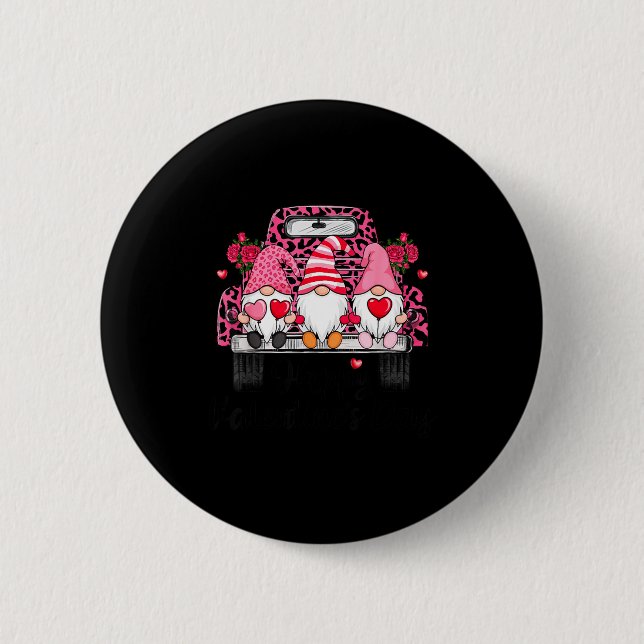 Three Gnomes And Leopard Truck Happy Valentine's D Button (Front)