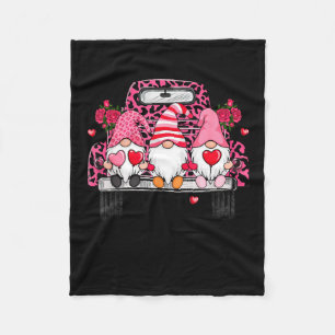 Three Gnomes And Leopard Truck Happy Valentine's D Fleece Blanket