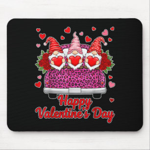 Three Gnomes And Leopard Truck Happy Valentine's D Mouse Pad