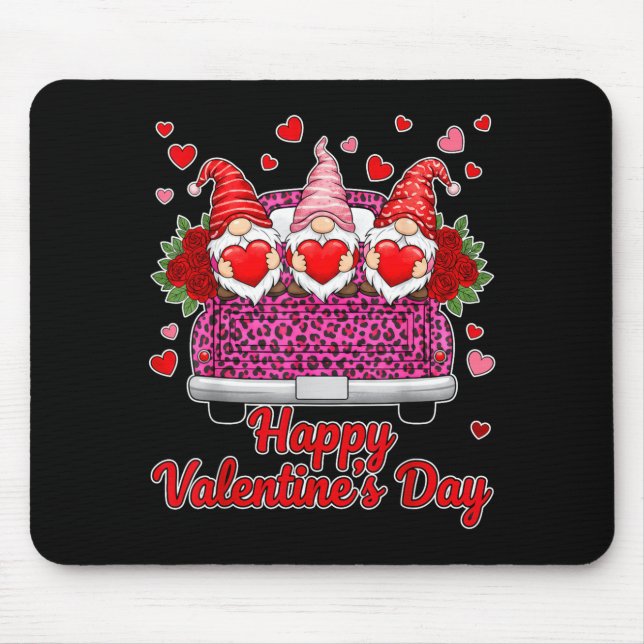 Three Gnomes And Leopard Truck Happy Valentine's D Mouse Pad (Front)