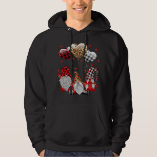 Three Gnomes Balloon Hearts Buffalo Plaid Leopard Hoodie