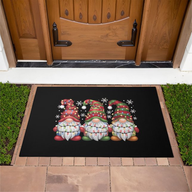 Three Gnomes Buffalo Plaid Red Christmas Doormat (Outdoor)