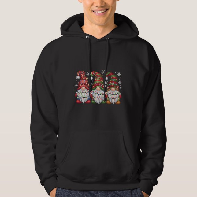 Three Gnomes Buffalo Plaid Red Christmas Hoodie (Front)