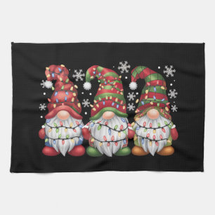 Three Gnomes Buffalo Plaid Red Christmas Kitchen Towel