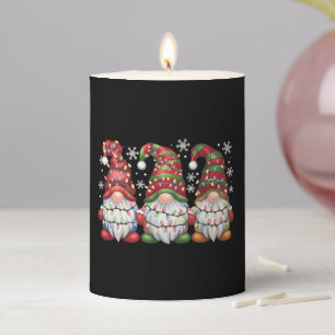 Three Gnomes Buffalo Plaid Red Christmas Pillar Candle