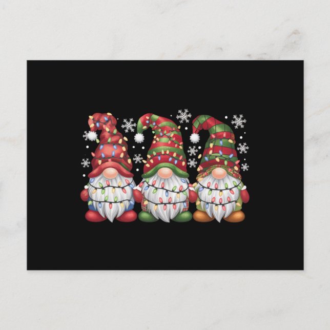 Three Gnomes Buffalo Plaid Red Christmas Postcard (Front)