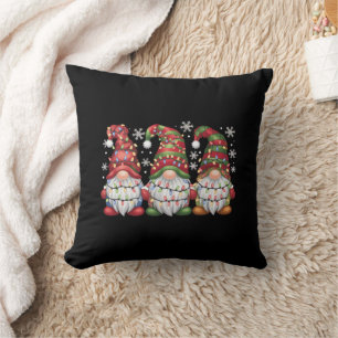 Three Gnomes Buffalo Plaid Red Christmas Throw Pillow