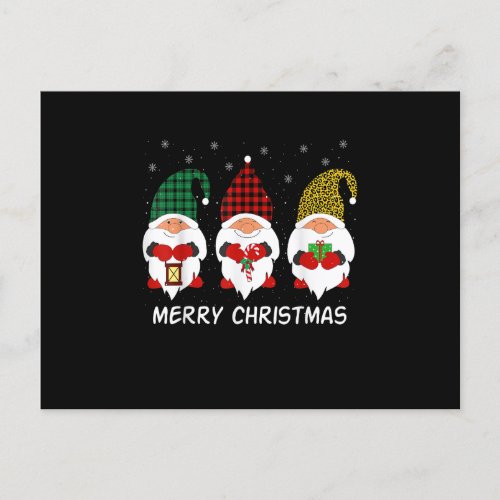 Three Gnomes buffalo plaid red Leopard Christmas F Holiday Postcard