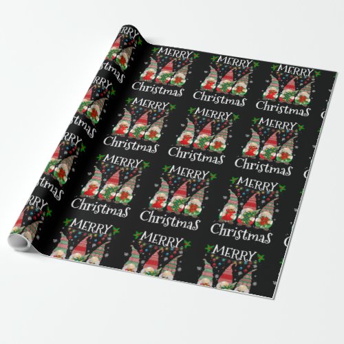 Three Gnomes Buffalo Plaid Red Merry Christmas Xma Wrapping Paper