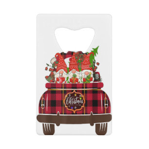 Three Gnomes Car Plaid Matching Family Merry Chris Credit Card Bottle Opener