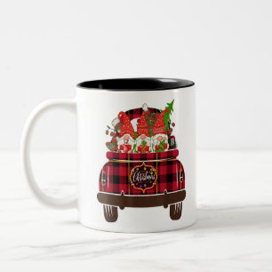 Three Gnomes Car Plaid Matching Family Merry Chris Two-Tone Coffee Mug