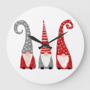 Three Gnomes Christmas Hand Drawn Holiday Decor Large Clock