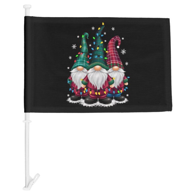 Three Gnomes Christmas Lights Xmas Holiday Car Flag (Front)