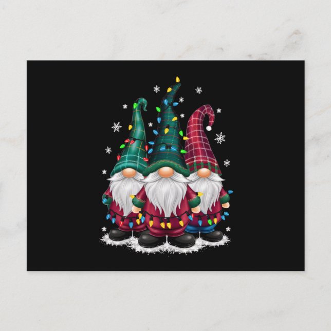 Three Gnomes Christmas Lights Xmas Holiday Postcard (Front)