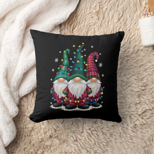 Three Gnomes Christmas Lights Xmas Holiday Throw Pillow (Blanket)