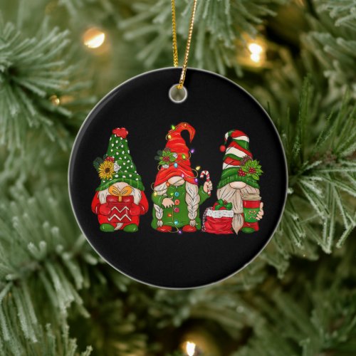 Three Gnomes Christmas Matching Family Pajamas Ceramic Ornament