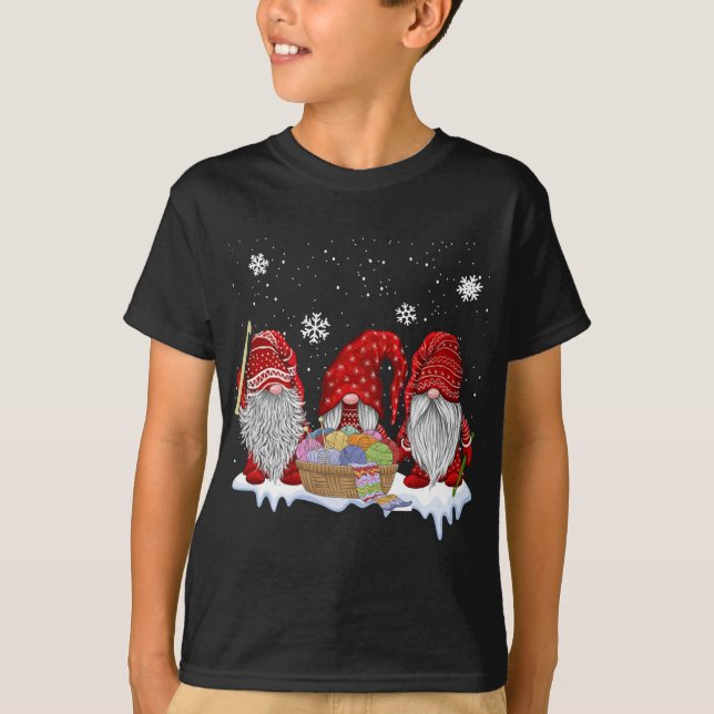 Three Gnomes Crochet and Knitting Christmas Gift T-Shirt (Front)