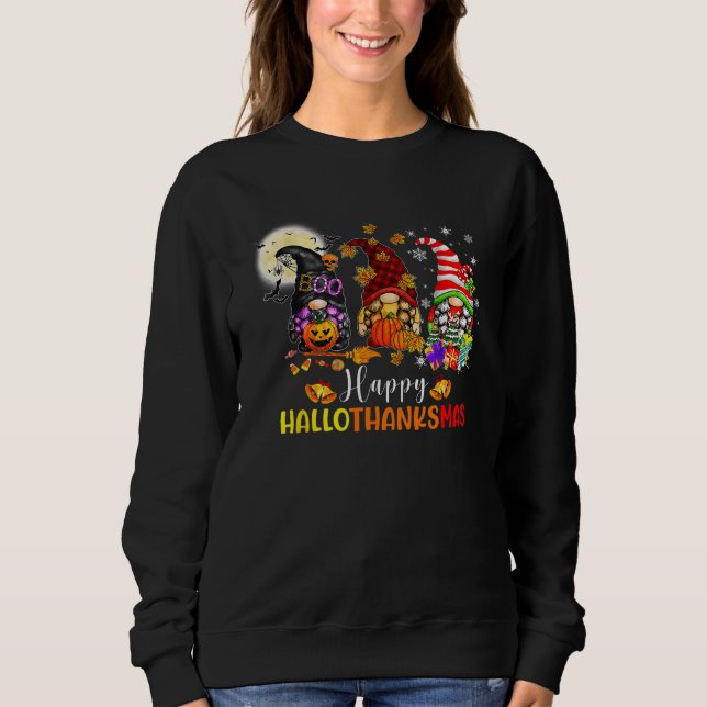 Three Gnomes Halloween Merry Christmas Happy Hallo Sweatshirt (Front)