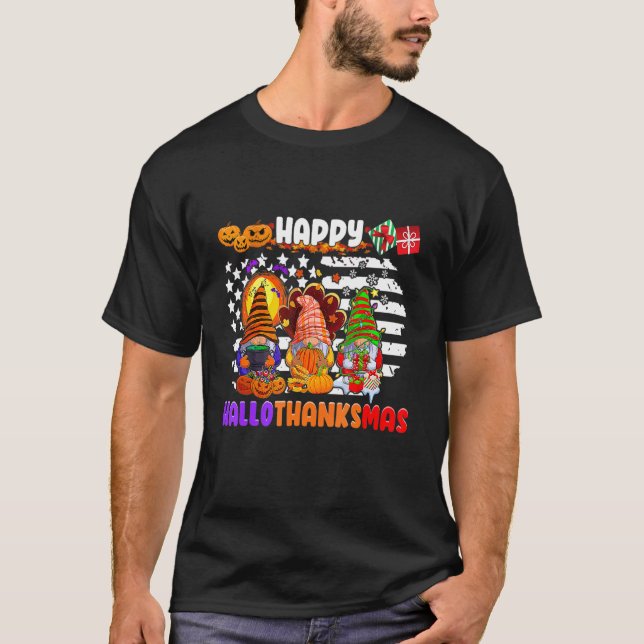 Three Gnomes Halloween Merry Christmas Happy Hallo T-Shirt (Front)