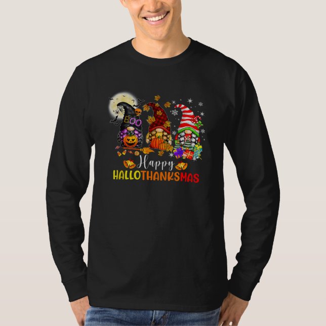 Three Gnomes Halloween Merry Christmas Happy Hallo T-Shirt (Front)