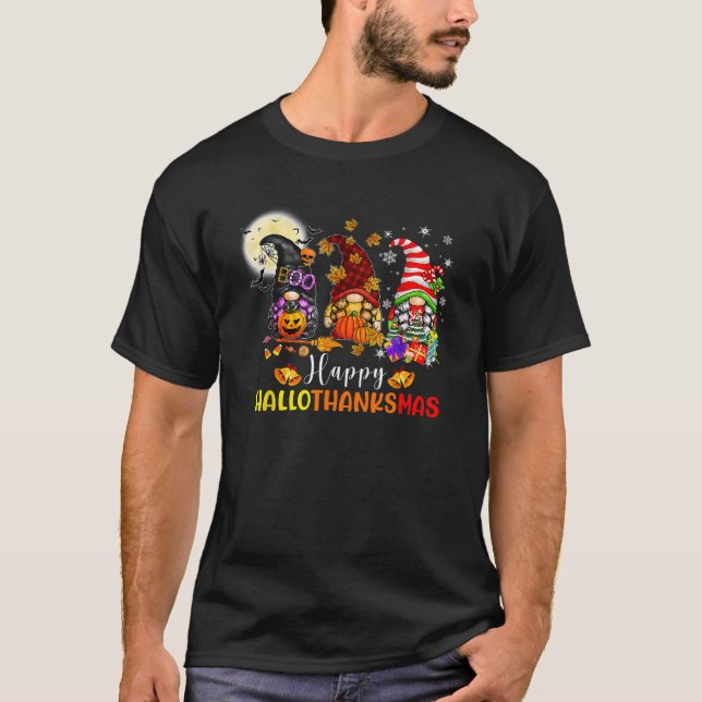 Three Gnomes Halloween Merry Christmas Happy Hallo T-Shirt (Front)