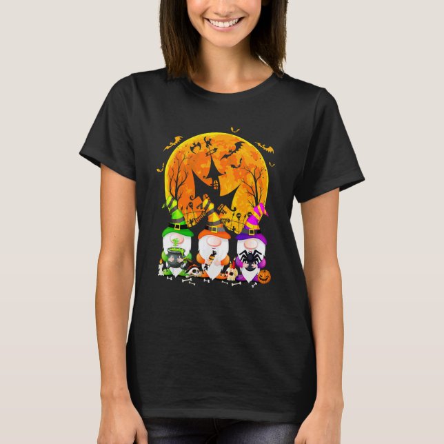 Three Gnomes Happy Halloween Fall Candy Corn Pumpk T-Shirt (Front)