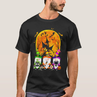 Three Gnomes Happy Halloween Fall Candy Corn Pumpk T-Shirt