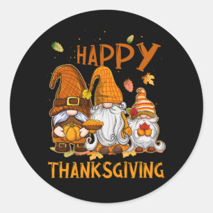 Three Gnomes Happy Thanksgiving Autumn Fall Pumpki Classic Round Sticker