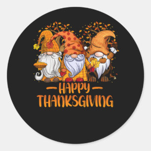 Three Gnomes Happy Thanksgiving Autumn Fall Pumpki Classic Round Sticker