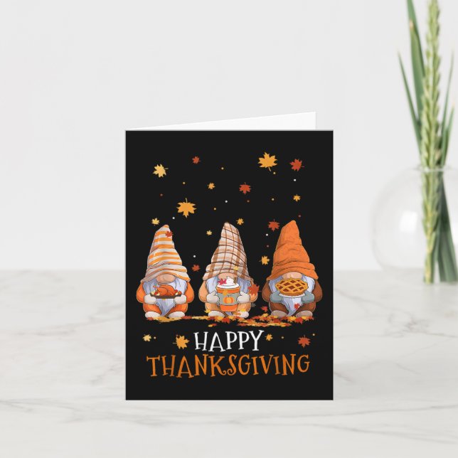 Three Gnomes Happy Thanksgiving Day Fall Autumn Gn Card (Front)