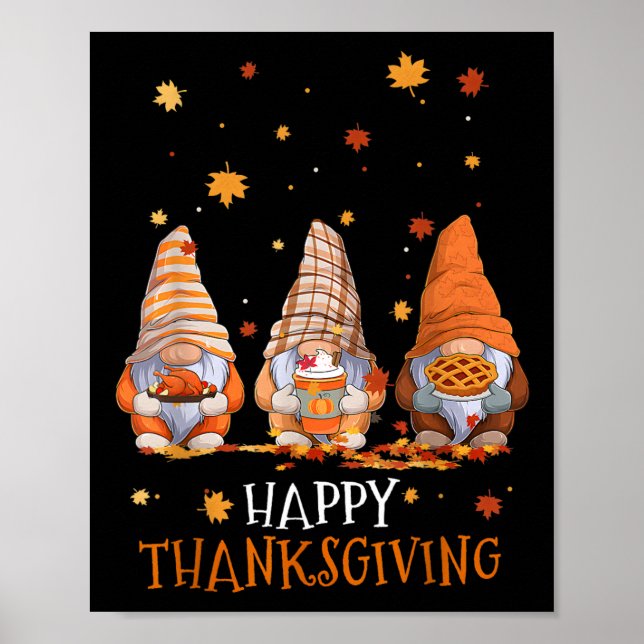 Three Gnomes Happy Thanksgiving Day Fall Autumn Gn Poster (Front)