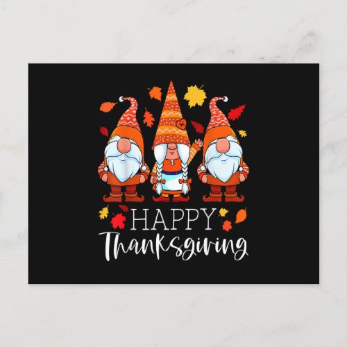 Three Gnomes Happy Thanksgiving Gnomes Fall Gnome  Postcard