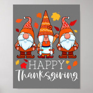 Three Gnomes Happy Thanksgiving Gnomes Fall Gnome Poster