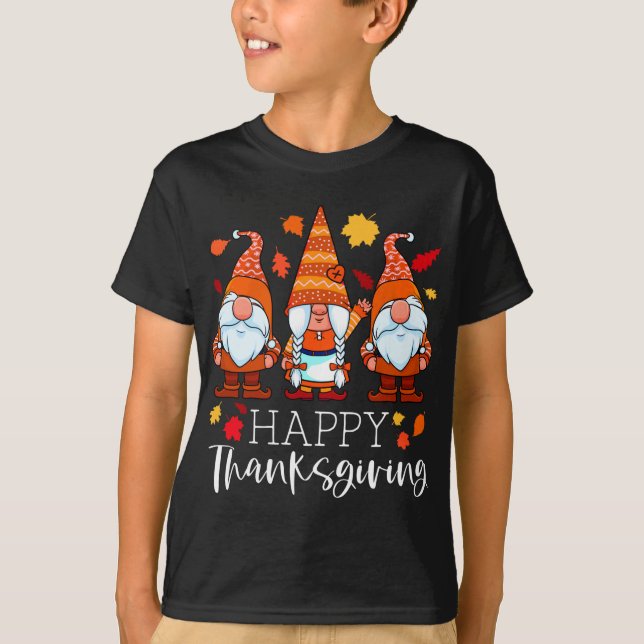 Three Gnomes Happy Thanksgiving Gnomes Fall Gnome T-Shirt (Front)