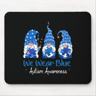 Three Gnomes Holding Blue Puzzle Autism Awareness Mouse Pad