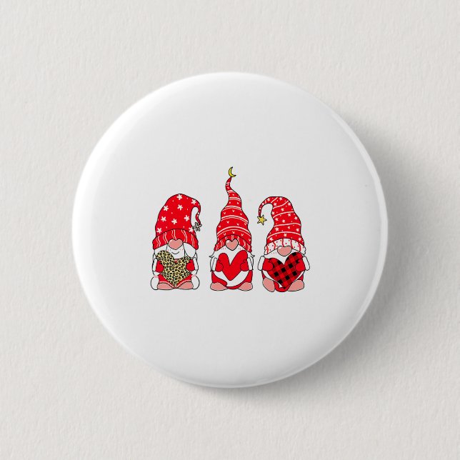 Three Gnomes Holding Heart Leopard Happy Valentine Button (Front)