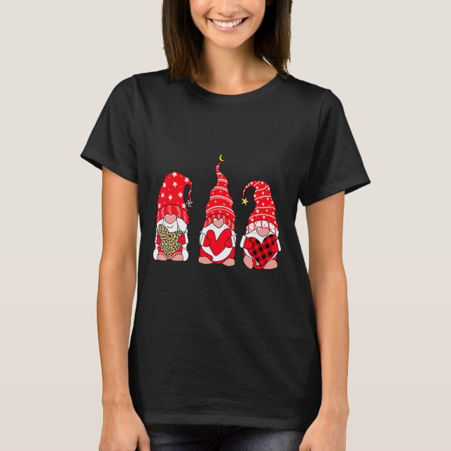Three Gnomes Holding Heart Leopard Happy Valentine T-Shirt (Front)