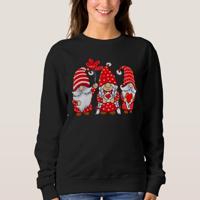 Three Gnomes Holding Hearts Cute Valentines Day Gi Sweatshirt (Front)