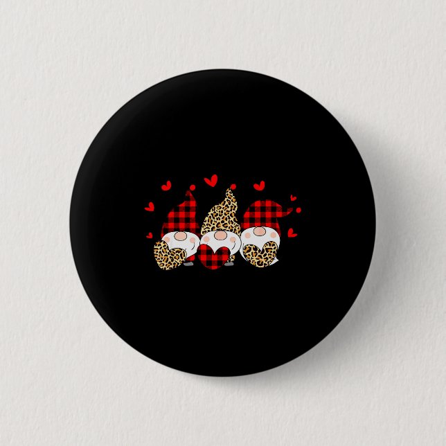 Three Gnomes Holding Hearts Leopard Happy Valentin Button (Front)