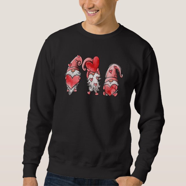 Three Gnomes Holding Hearts Valentines Day Sweatshirt (Front)