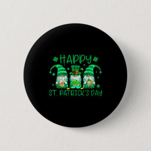 Three gnomes holding shamrock leopard plaid st button