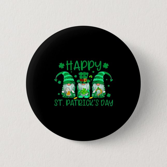 Three gnomes holding shamrock leopard plaid st button (Front)