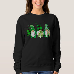 Three Gnomes Holding Shamrock Leopard Plaid St Pat Sweatshirt