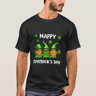 Three Gnomes Holding Shamrock Leopard Plaid St Pat T-Shirt