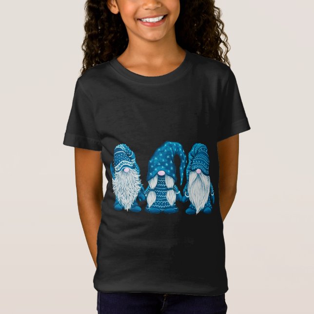 Three gnomes in blue costume Christmas - Hanging W T-Shirt (Front)