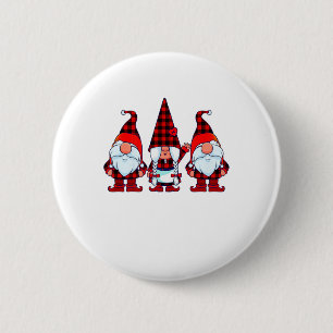 Three Gnomes in Buffalo Plaid Christmas Gnome Xmas Button